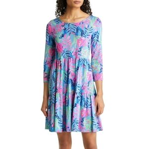 Lily Pulitzer Geanna Porto Blue You've Been Spotted Tiered Swing Dress Vacation